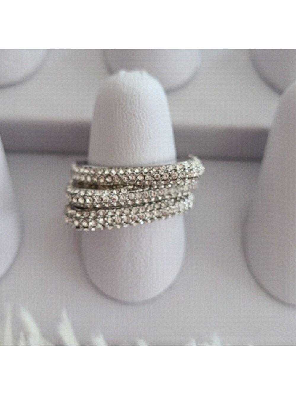 SILVER colored statement chunky stacking ring with Cubic zirconia stones Size 8